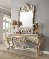 Wooden Twist Hand Carved Traditional Style Teak Wood Console Table With Mirror Silver Leaf (Golden Finish) - WoodenTwist